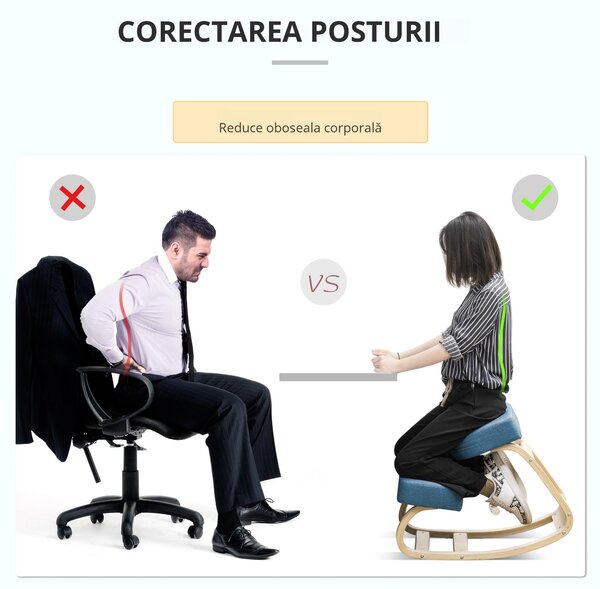 Vinsetto Scaun Ergonomic cu Suport pentru Genunchi din Lemn de Mesteacăn, 51x69x58 cm, Albastru | Aosom Romania