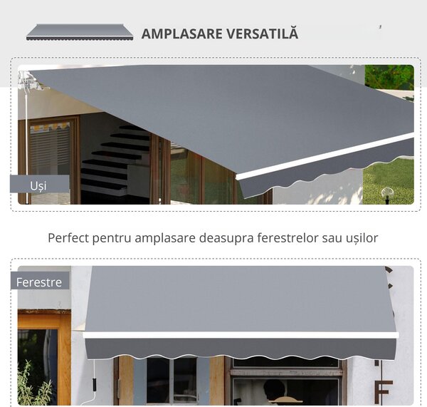 Outsunny Copertină de Soare Retractabilă Manual din Aluminiu și Țesătură Poliester, 2,5x2 m, Gri | Aosom Romania
