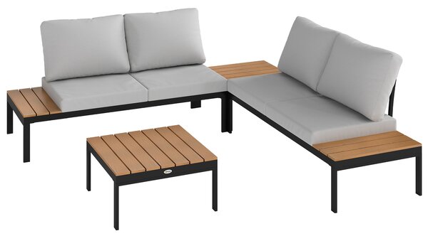 Outsunny Set Mobilier de Grădină din 4 Piese, cu 2 Canapele și 2 Măsuțe de Cafea, 141x64x62 cm, Lemn Natural | Aosom Romania