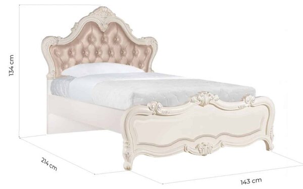 Pat lemn masiv alb Tapițat Crown Paris 120x200cm /Beige - Fără somieră