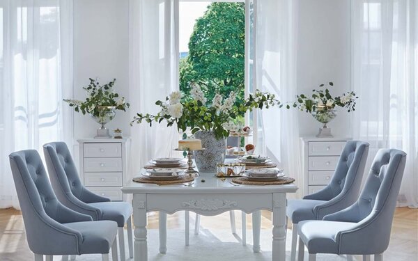 Scaun lemn masiv Dining Paris Blue/Beige, 56 × 65 × 98 cm - Beige