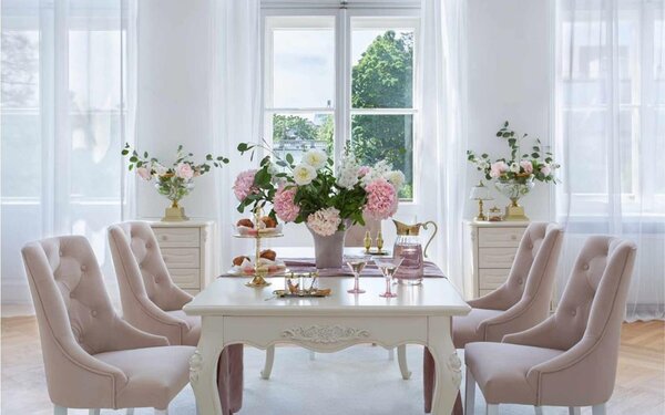 Scaun lemn masiv Dining Paris Blue/Beige, 56 × 65 × 98 cm - Beige