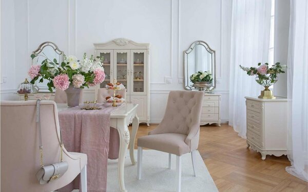 Scaun lemn masiv Dining Paris Blue/Beige, 56 × 65 × 98 cm - Beige