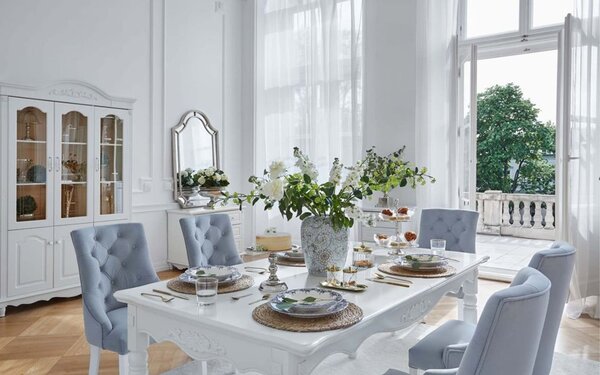 Scaun lemn masiv Dining Paris Blue/Beige, 56 × 65 × 98 cm - Beige