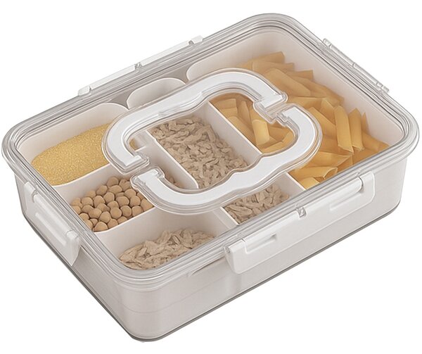 Cutie depozitare mancare pentru frigider cu capac etans si 5 compartimente detasabile, Pufo, 31 x 24 cm