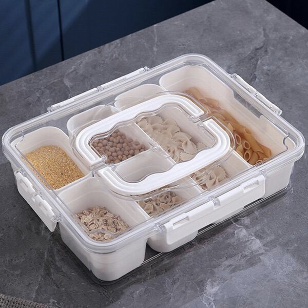 Cutie depozitare mancare pentru frigider cu capac etans si 6 compartimente detasabile, Pufo, 35 x 25 cm