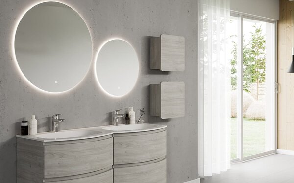 Oglindă lemn masiv cu iluminare LED rotundă Ø60/80 cm - 60cm
