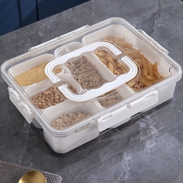 Cutie depozitare mancare pentru frigider cu capac etans si 5 compartimente detasabile, Pufo, 31 x 24 cm