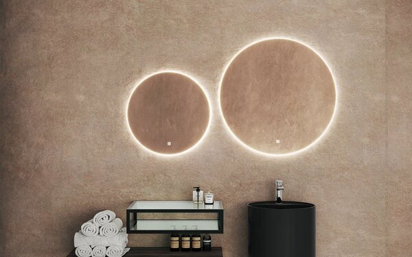 Oglindă lemn masiv cu iluminare LED rotundă Ø60/80 cm - 60cm
