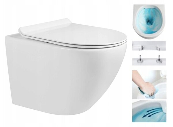 Mexen LENA Rimless, vas de toaletă montat pe perete cu scaun + bideu, alb, 30224000+35224800