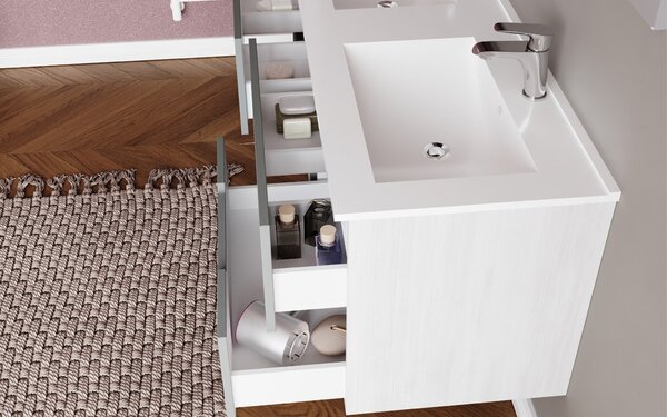 Set lemn masiv Mobilier Baie Suspendat Orchid Lavoar Dublu - bianco opaco & rovere grigio