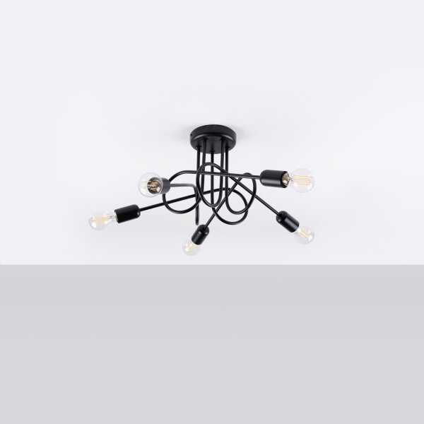 Lustră pe tijă Sollux SL.1435 LOOP 5xE27/15W/230V negru