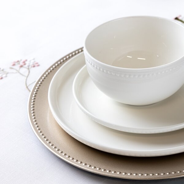 Farfurie decorativa 33cm, sampanie, Perline