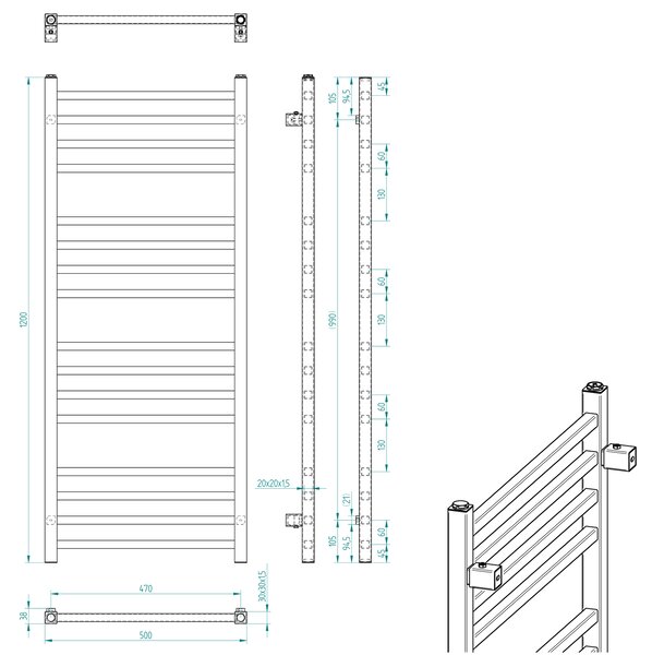 Sapho Sapho, radiator METRO 500x1200 mm, cromat, 0411-01