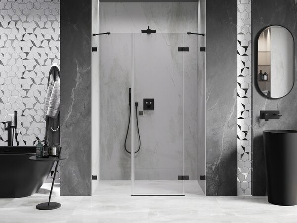 Ușă de duș Mexen Lunar, cu balamale pe dreapta, 120 cm, sticlă transparentă, profil negru, 834S-120-050-70-00-P