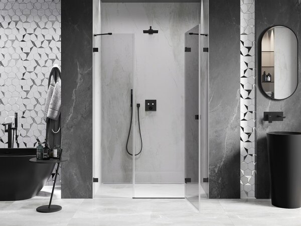 Ușă de duș Mexen Lunar, cu balamale pe dreapta, 120 cm, sticlă transparentă, profil negru, 834S-120-050-70-00-P