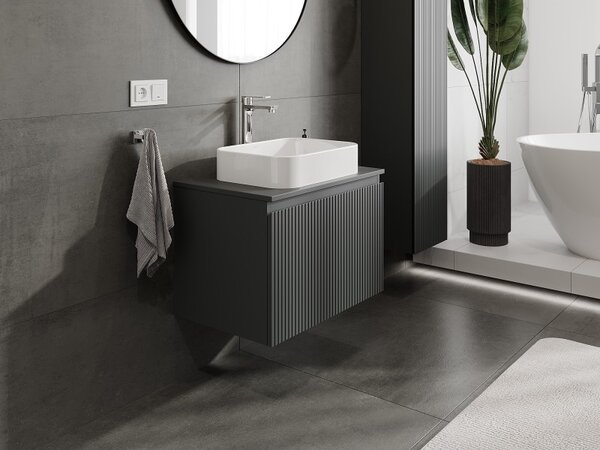 Mexen Rivel, mobilier de baie 70 cm cu blat, 1 sertar, canelat, grafit mat, 91A20-07047-1-BFC66