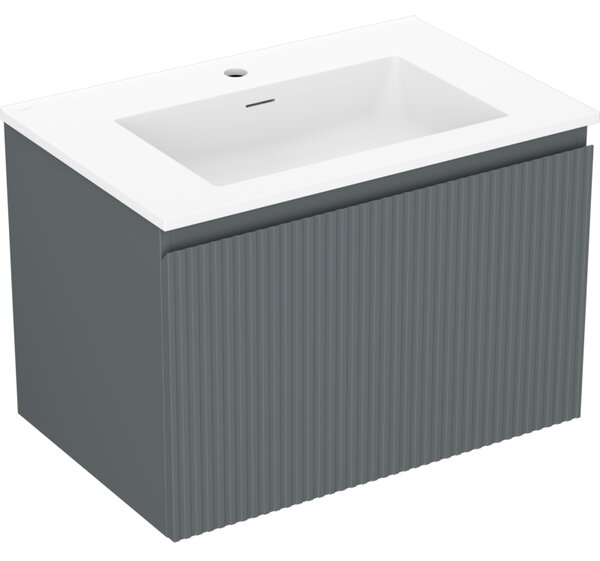 Mexen Rivel, mobilier de baie 70 cm cu lavoar Otis, 1 sertar, canelat, grafit mat/alb mat, 91A20-07047-1-BF66-W18M01