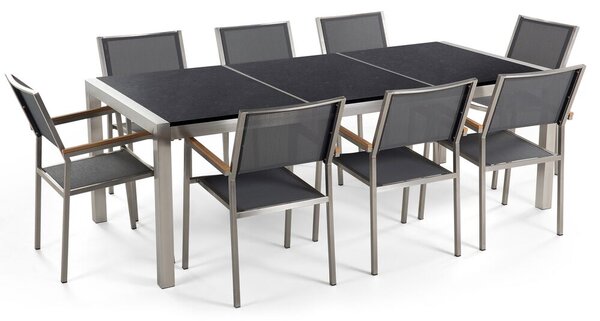 Set de masă pentru grădină Grosso (negru + grafit) (scaune gri) (pentru 8 persoane) (piatră). 1012564