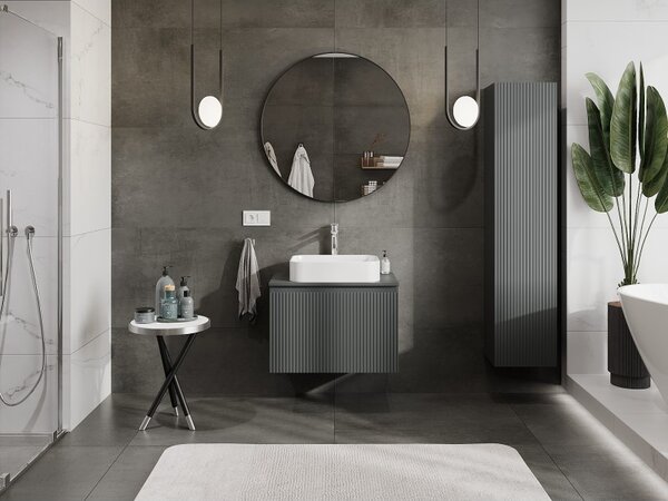 Mexen Rivel, mobilier de baie 70 cm cu blat, 1 sertar, canelat, grafit mat, 91A20-07047-1-BFC66