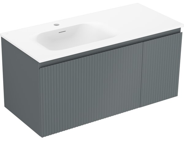 Mexen Rivel, mobilier baie 100 cm cu lavoar Vela stânga, 1S, 1D, canelat, grafit mat/alb mat, 91A23-10047-3-BBFF66-W23L01