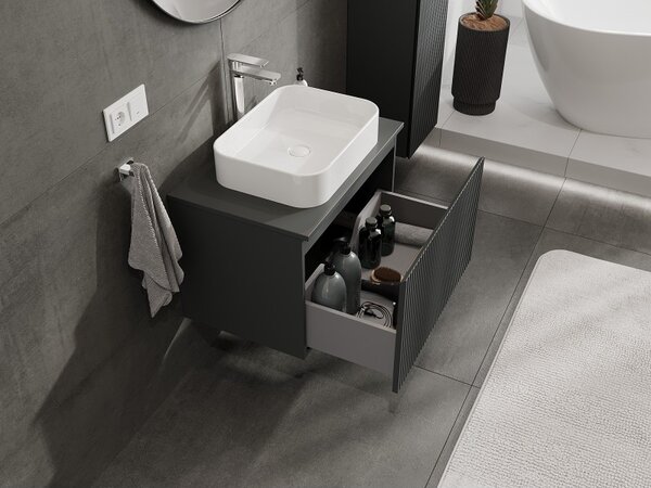 Mexen Rivel, mobilier de baie 70 cm cu blat, 1 sertar, canelat, grafit mat, 91A20-07047-1-BFC66