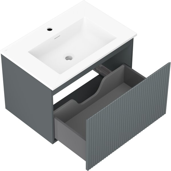 Mexen Rivel, mobilier de baie 70 cm cu lavoar Otis, 1 sertar, canelat, grafit mat/alb mat, 91A20-07047-1-BF66-W18M01