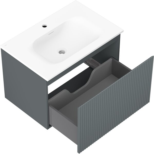 Mexen Rivel, mobilier baie 70 cm cu lavoar Vela, 1 sertar, canelat, grafit mat/alb mat, 91A20-07047-1-BF66-W23M01