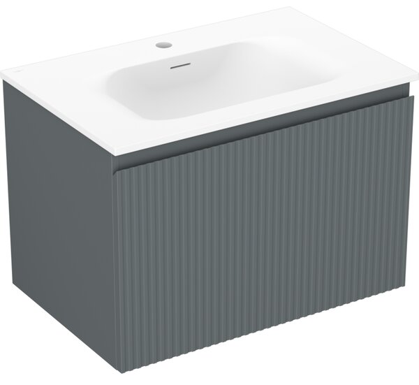Mexen Rivel, mobilier baie 70 cm cu lavoar Vela, 1 sertar, canelat, grafit mat/alb mat, 91A20-07047-1-BF66-W23M01