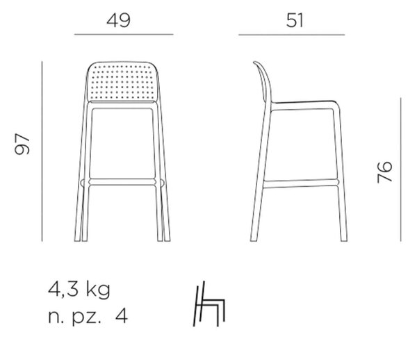 Scaun de Bar, Exterior, Nardi - Lido - Bianco