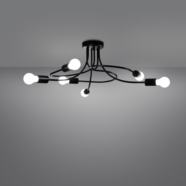 Lustră pe tijă Sollux SL.1456 LEVAR 6xE27/15W/230V negru