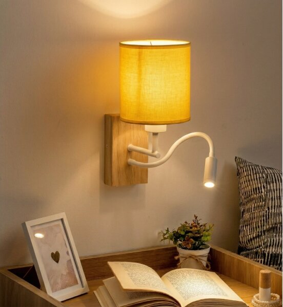 Brilagi - Lampă LED de perete NUBILA WOOD 1xE27/25W/230V + LED/3W stejar/alb/galben