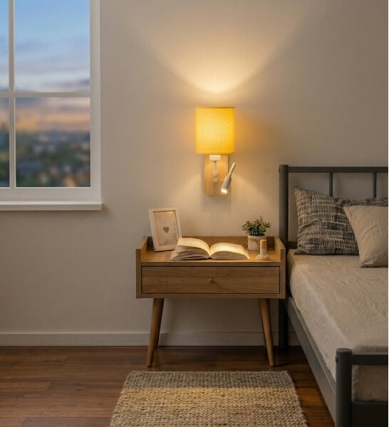 Brilagi - Lampă LED de perete NUBILA WOOD 1xE27/25W/230V + LED/3W stejar/alb/galben