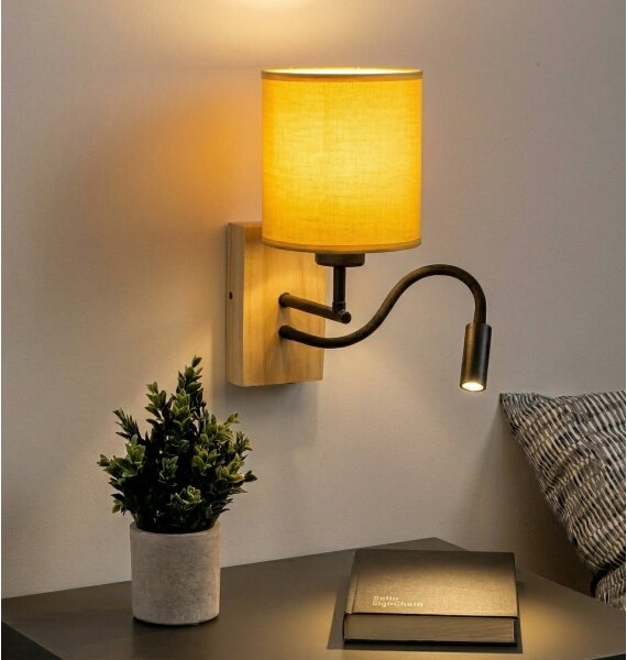 Brilagi - Lampă de perete LED NUBILA WOOD 1xE27/25W/230V + LED/3W stejar/negru/galben