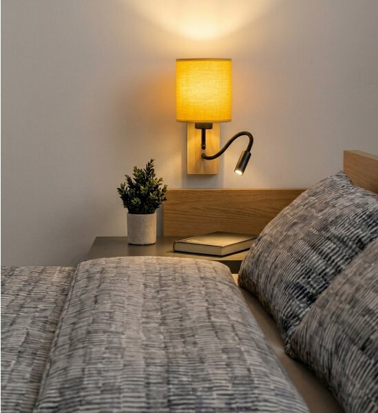 Brilagi - Lampă de perete LED NUBILA WOOD 1xE27/25W/230V + LED/3W stejar/negru/galben