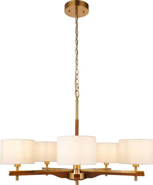 Endon 116994 - Candelabru HEATHCLIFF cu lanț, 5xE14/7W/230V, alamă/frasin