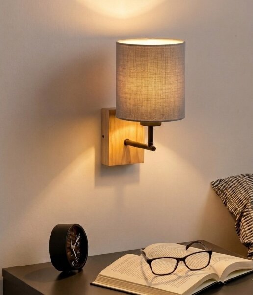 Brilagi - Lampă de perete NUBILA WOOD 1xE27/25W/230V stejar/negru/gri deschis