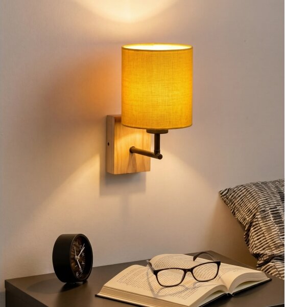 Brilagi - Aplica de perete NUBILA WOOD 1xE27/25W/230V stejar/negru/galben