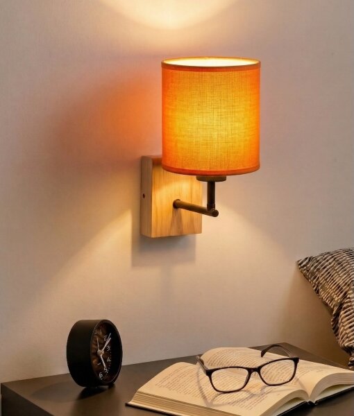 Brilagi - Lampă de perete NUBILA WOOD 1xE27/25W/230V stejar/negru/portocaliu