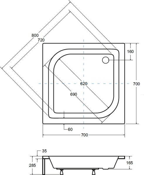 Besco Ares cădiță de duș pătrată 70x70 cm alb #BAA-70-KW