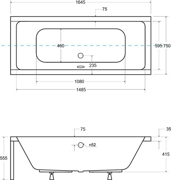 Besco Quadro cada dreptunghiulară 165x75 cm alb #WAQ-165-PK