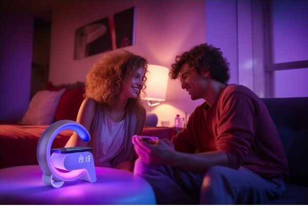 Lampă LED RGB dimabilă cu ceas deșteptător și încărcare Qi Immax 08987L 30W/230V argintiu