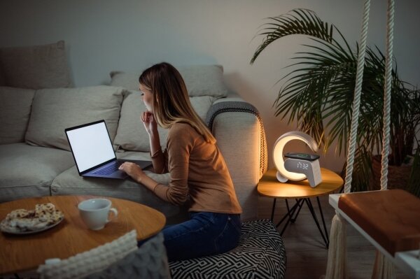 Lampă LED RGB dimabilă cu ceas deșteptător și încărcare Qi Immax 08987L 30W/230V argintiu