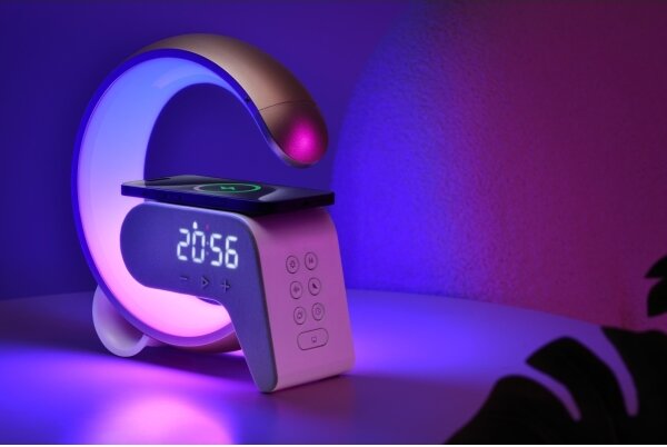 Lampă LED RGB dimabilă cu ceas deșteptător și încărcare Qi Immax 08987L 30W/230V argintiu