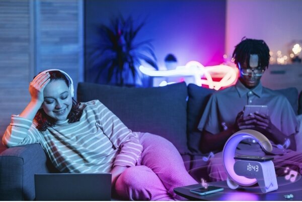 Lampă LED RGB dimabilă cu ceas deșteptător și încărcare Qi Immax 08987L 30W/230V argintiu
