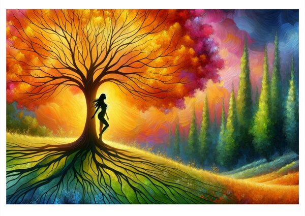 Tablou siluetă misterioasă lângă arborele vieții