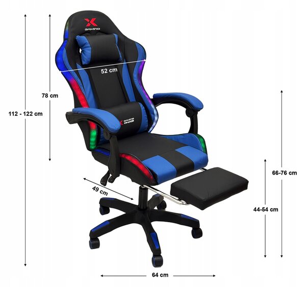 Scaun de gaming Xgaming LED cu suport pentru picioare - negru