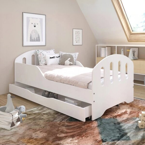 Pat pentru copii SMILE cu sertar 160 x 80 cm alb