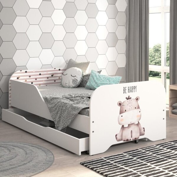 Pat pentru copii 140 x 70 cm cu motiv hipopotamic