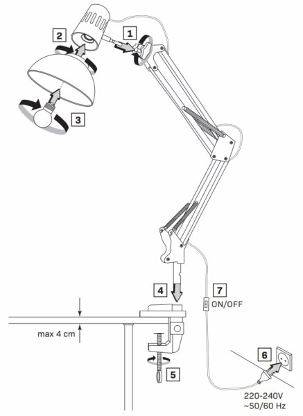Lampă de masă cu clemă WORKER 1xE27/10W/230V albă